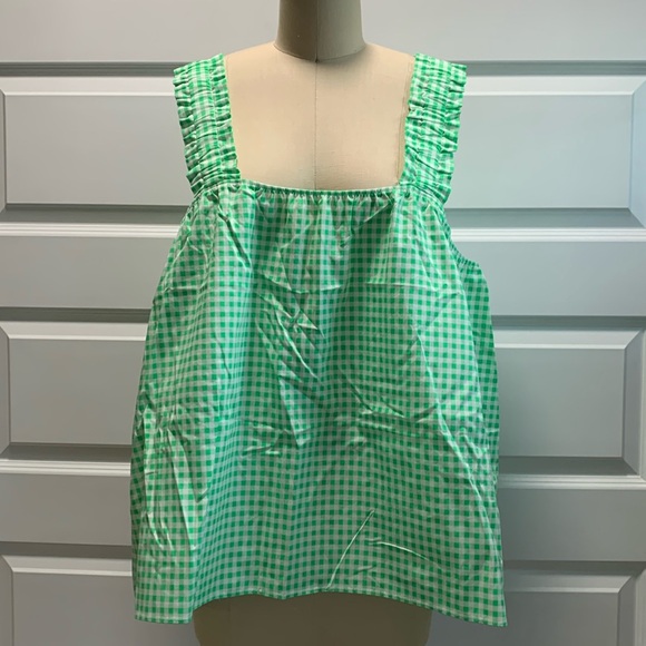 Freshman Tops - NWT Cotton poplin ruched strap top with gingham print
